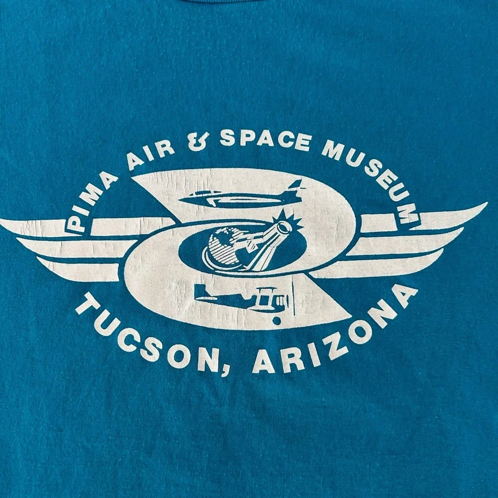 Vintage 90s Single Stitch Pima Air Space Museum Tuscon Arizona Tee Teal … - Picture 6 of 13